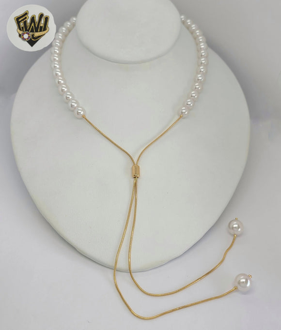 (1-6417) Gold Laminate - Adjustable Pearl Necklace - BGF