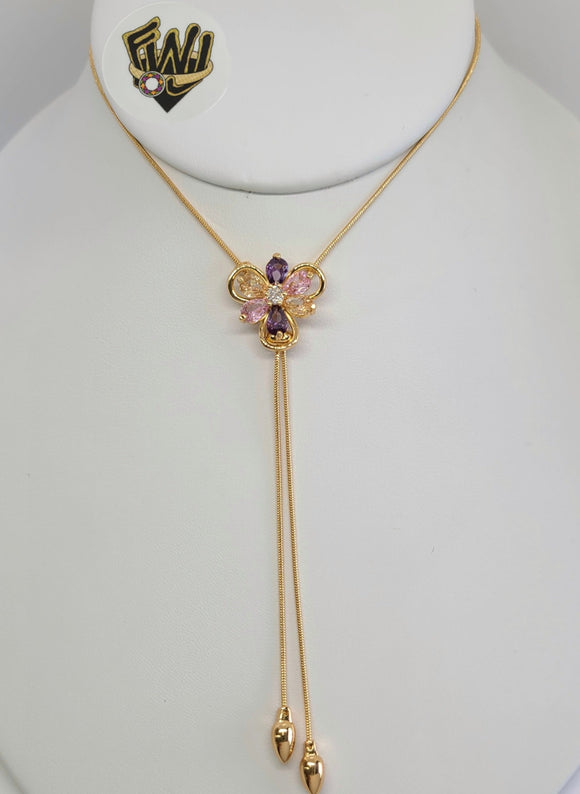 (1-6469-C) Gold Laminate - Flower Tie Necklace - BGO