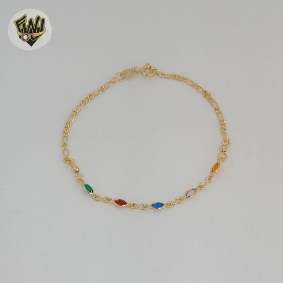 (1-0644) Gold Laminate - 2.5mm Link Multicolor Ovals Bracelet - 7.5