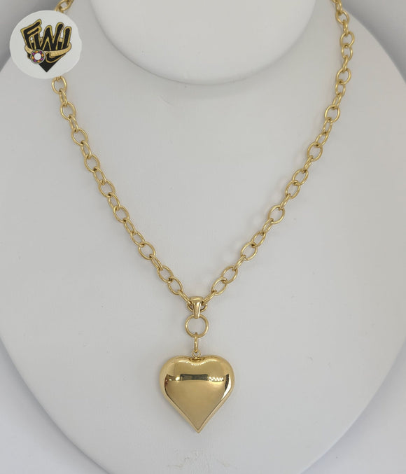 (4-7082) Stainless Steel - 5mm Rolo Link Heart Necklace - 16