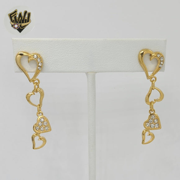 (1-1182) Laminado de Oro - Aretes Largos Corazón - BGO