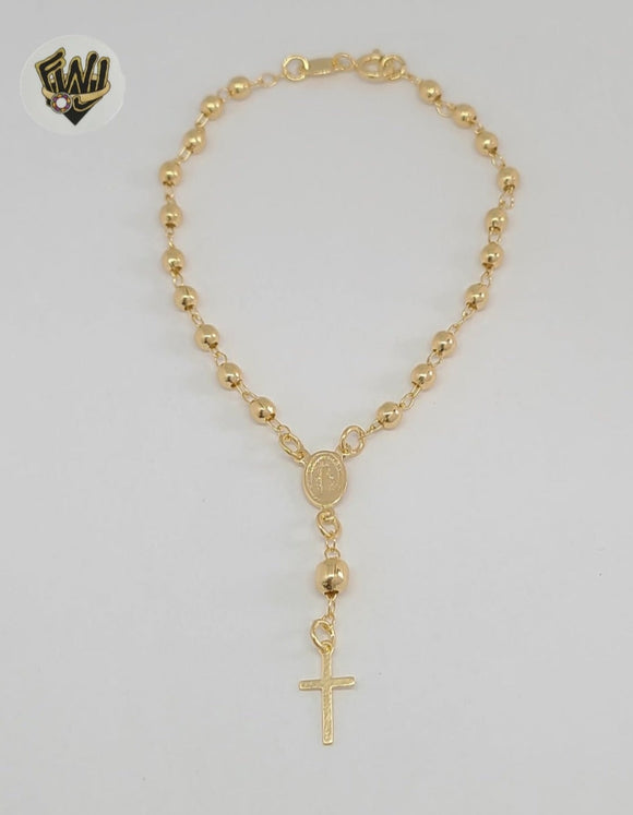 (1-3316-1) Gold Laminate - 3.5mm Miraculous Virgin Hand Rosary - 7
