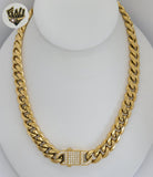 (4-7163) Stainless Steel - 12mm Zircon Curb Link Necklace - 18"
