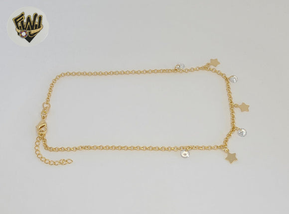 (1-0149) Gold Laminate - 2mm Link Charms Anklet - 10