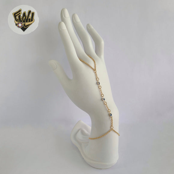 (1-0569-1) Gold Laminate - 2mm Hand Harness Evil Eye Bracelet - 7