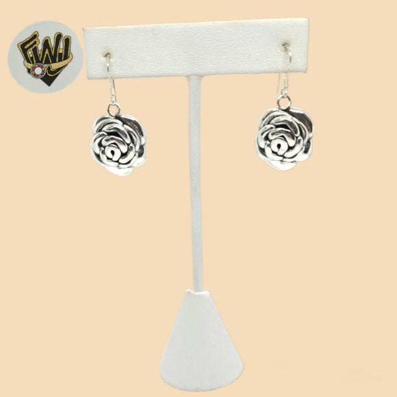 (2-3365) 925 Sterling Silver - Flower Dangle Earrings.