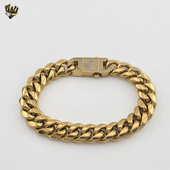 (4-4016) Stainless Steel - 12mm Curb Link Men Bracelet - 8