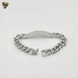 (4-4220) Stainless Steel - 12mm Curb Link Plate Bracelet - 8.5"