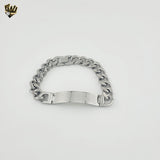(4-4220) Stainless Steel - 12mm Curb Link Plate Bracelet - 8.5"