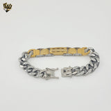 (4-4218) Acero inoxidable - Brazalete de eslabones curvos alternativos de 13 mm - 8,5"