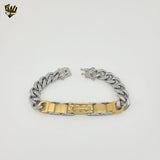 (4-4218) Acero inoxidable - Brazalete de eslabones curvos alternativos de 13 mm - 8,5"