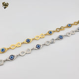 (4-4118) Acero inoxidable - Brazalete de eslabones infinitos y mal de ojo de 8,5 mm.