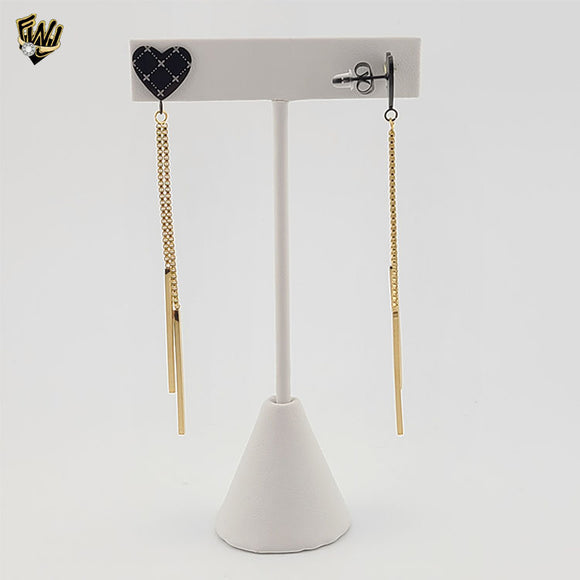 (4-2140) Stainless Steel - Black Heart Long Earrings.