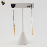 (4-2140) Stainless Steel - Black Heart Long Earrings.