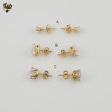 (4-2194) Stainless Steel - Golden Zircon Stud Earrings.