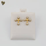 (4-2168-3) Stainless Steel - Pearl Cross Studs Earrings.