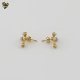 (4-2168-3) Stainless Steel - Pearl Cross Studs Earrings.