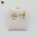 (4-2168-3) Stainless Steel - Pearl Cross Studs Earrings.