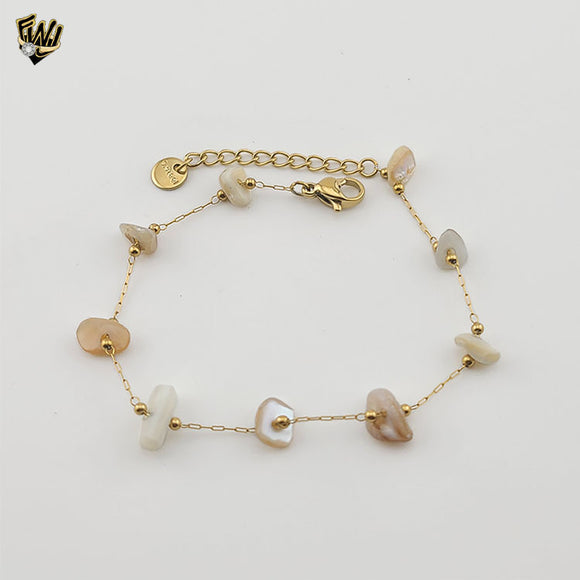 (4-4154) Stainless Steel - Puka Shell Bracelet - 6.5