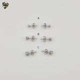 (4-2189) Stainless Steel - Round Zircon Stud Earrings.