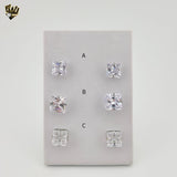 (4-2195) Stainless Steel - Square Zircon Stud Earrings.