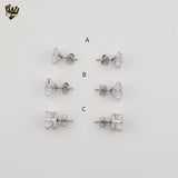 (4-2195) Stainless Steel - Square Zircon Stud Earrings.