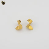 (4-2148) Stainless Steel - Twisted Fan Stud Earrings.