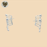 (2-3216) 925 Sterling Silver -  Zircon Beads Curved Stud Earrings.