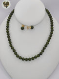 (MSET-45) Gold Laminate - 7mm Green Mallorca Pearls Set - BGF