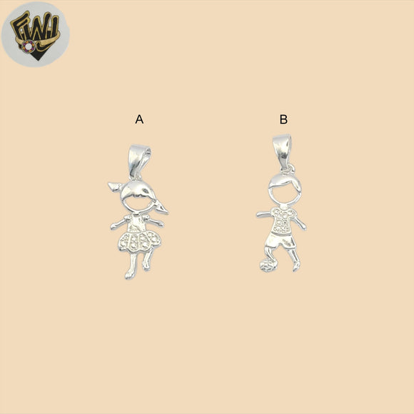 (2-1229) 925 Sterling Silver - Girl and Boy Pendants.
