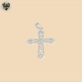 (2-1128) 925 Sterling Silver - Zircon Cross Pendant.