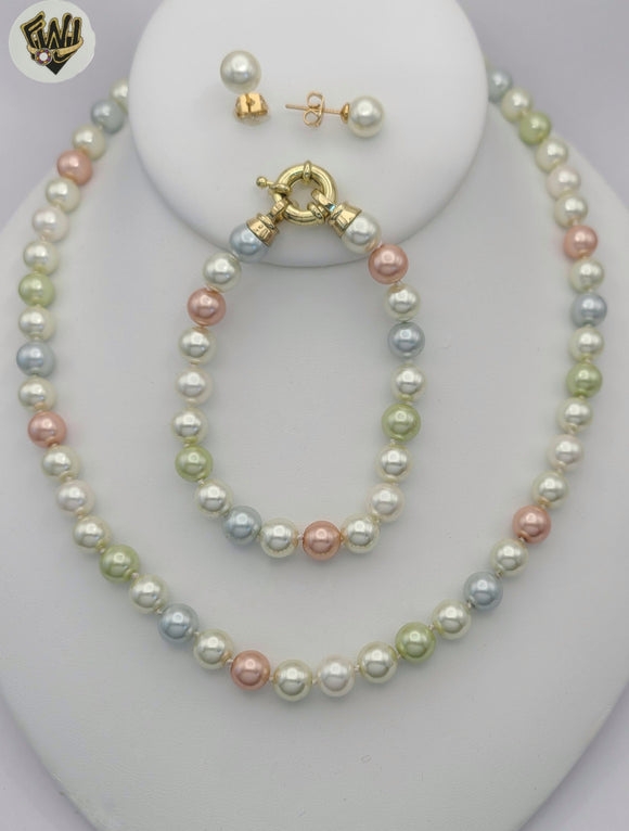 (MSET-07) Gold Laminate - 8mm Multicolor Mallorca Pearls Set