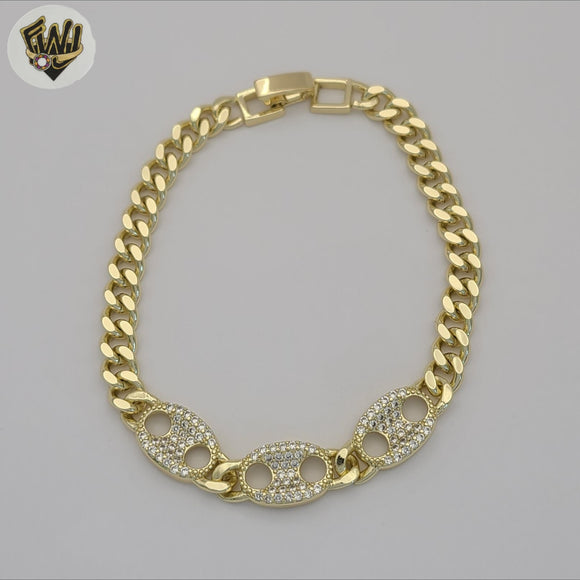 (1-0841) Laminado de oro - Pulsera religiosa con eslabones de bolas de 8 mm - 7,5