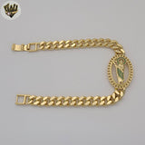 (1-0841) Laminado de oro - Pulsera religiosa con eslabones de bolas de 8 mm - 7,5" - BGF