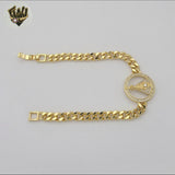 (1-0841) Laminado de oro - Pulsera religiosa con eslabones de bolas de 8 mm - 7,5" - BGF