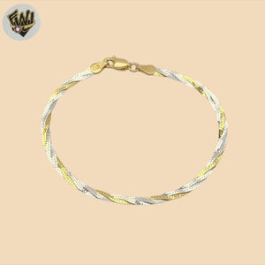 (2-0330-2) 925 Sterling Silver - 0.5mm Two Tones Herringbone Bracelet.