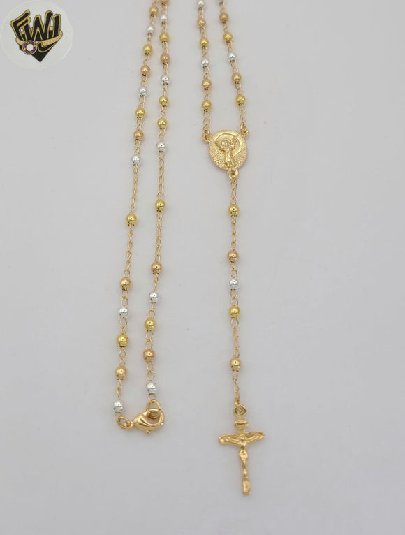 (1-3327-2) Gold Laminate - 3mm Divine Child Three Tone Rosary Necklace - 21