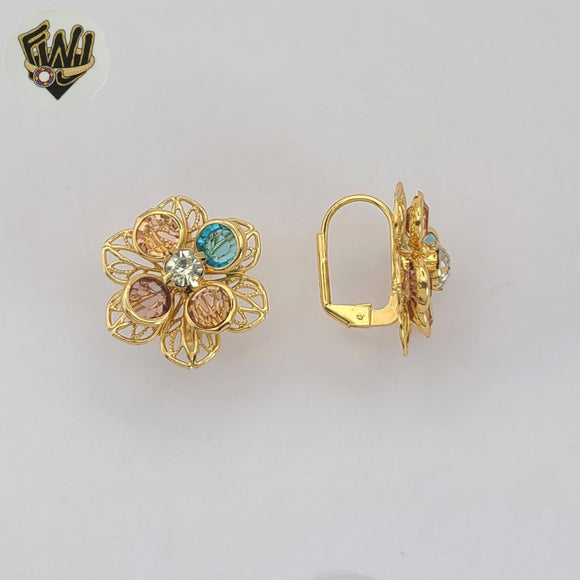 (1-1195-4) Gold Laminate -  Multicolor Zircon Flowers Earrings - BGO