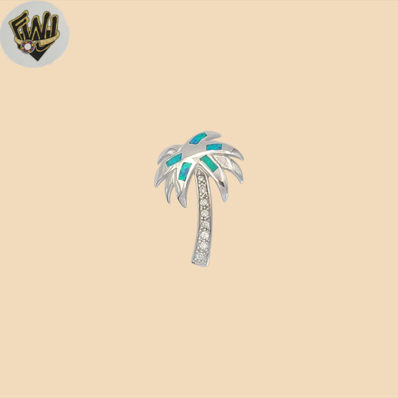 (2-1449) 925 Sterling Silver - Opal Tropical Palm Pendant.