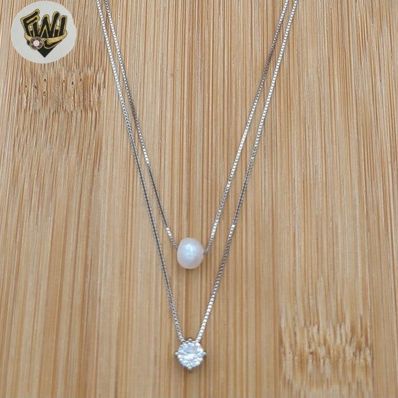 (2-66011) 925 Sterling Silver - 0.5mm Pearl Layered Necklace