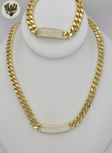 (1-6273) Gold Laminate -8.5mm Curb Link Zircon Set - BGO