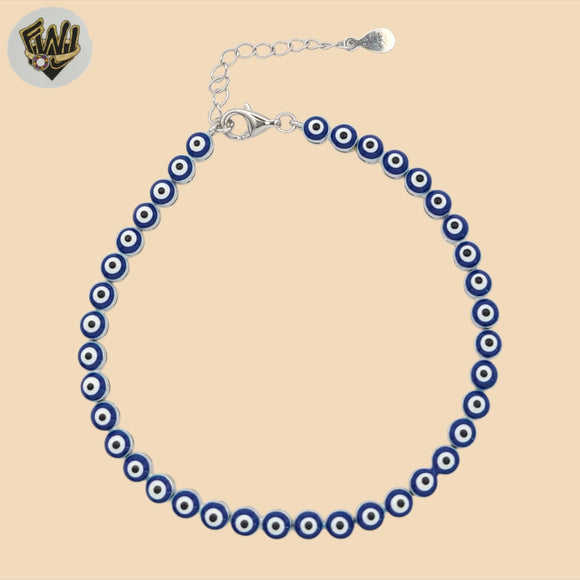 (2-0325) 925 Sterling Silver - 4mm Navy Blue Evil Eye Bracelet.