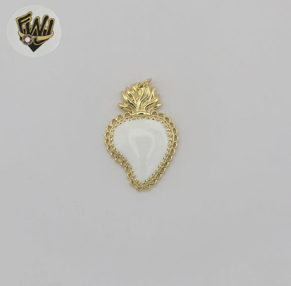 (1-2209-2) Gold Laminate - Flaming White Heart Pendant.