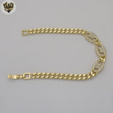 (1-0841) Laminado de oro - Pulsera religiosa con eslabones de bolas de 8 mm - 7,5" - BGF