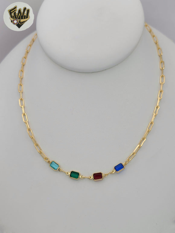 (1-6251-1) Gold Laminate - Paper Clip Dark Multicolor Necklace - BGF