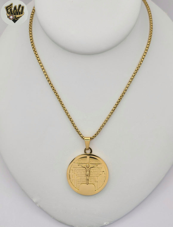 (4-7173-2) Stainless Steel - 2.5mm Link Jesus Medal Necklace - 24