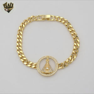 (1-0841) Laminado de oro - Pulsera religiosa con eslabones de bolas de 8 mm - 7,5" - BGF