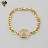 (1-0841) Laminado de oro - Pulsera religiosa con eslabones de bolas de 8 mm - 7,5" - BGF