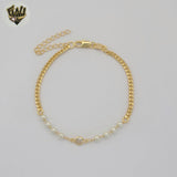 (1-0768-1) Gold Laminate - 2.5mm Curb Link  Pearls Bracelet - 7" - BGF