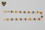 (1-0127-1) Gold Laminate - 7mm Multicolor Butterfly Link Anklet - 10" - BGF